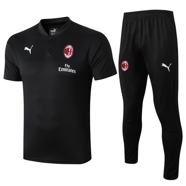 Polo AC Milan Komplett Set 2019-20 Schwarz Fussballtrikots Günstig